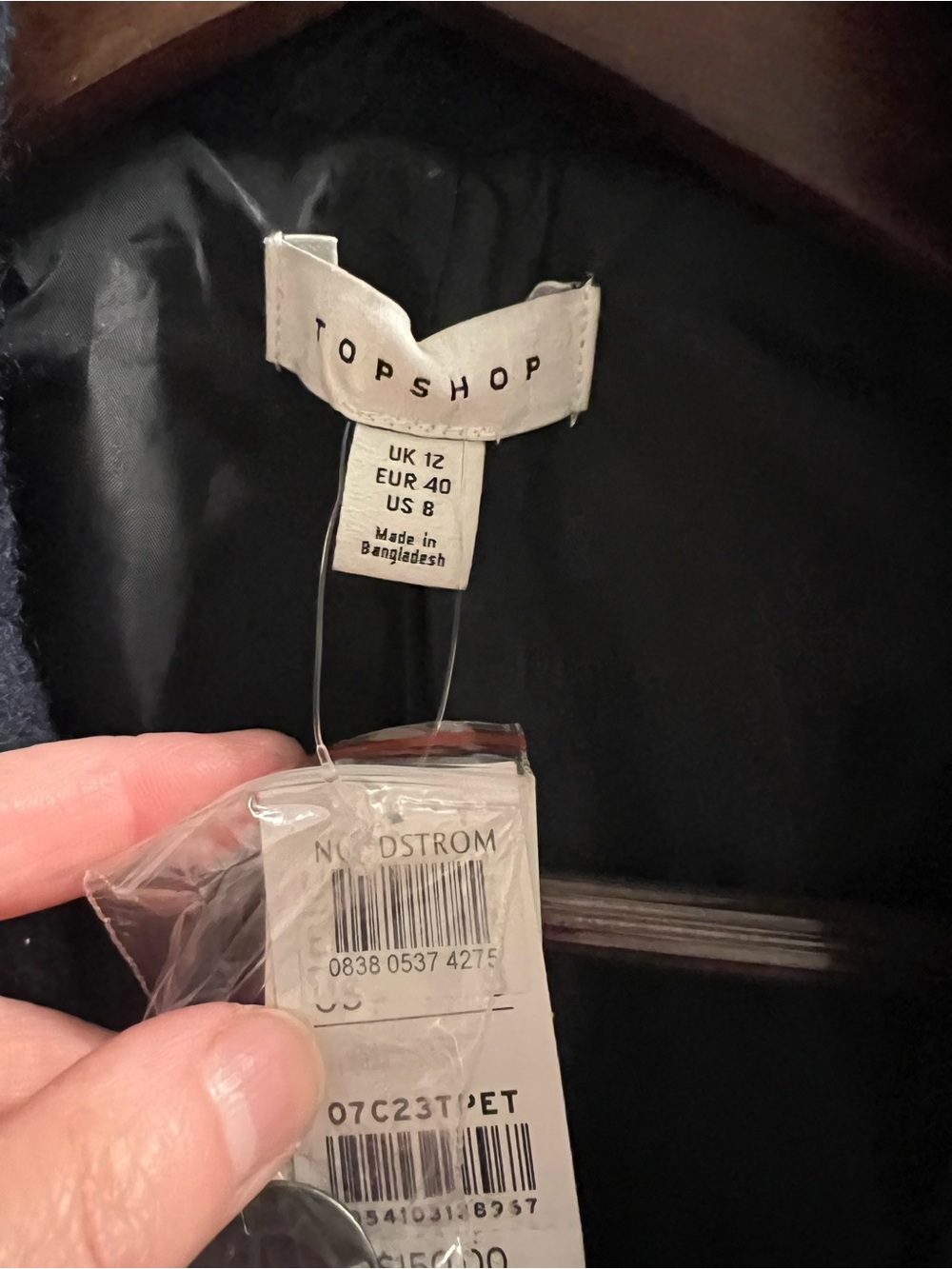 Top-shop Double Breasted Long Belted Navy Coat MSRP $150 - Picture 5 of 6
